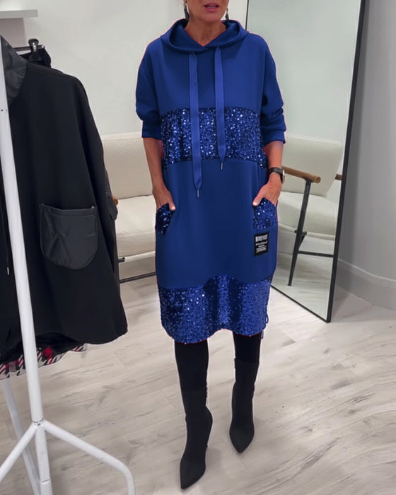 Robe À Capuche Avec Patchwork Tendance