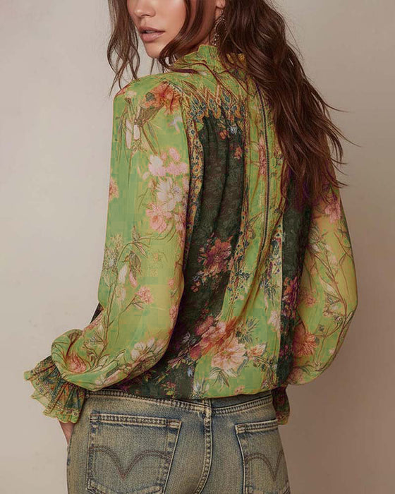 Demi-Zip Imprimé Fleuri Blouse
