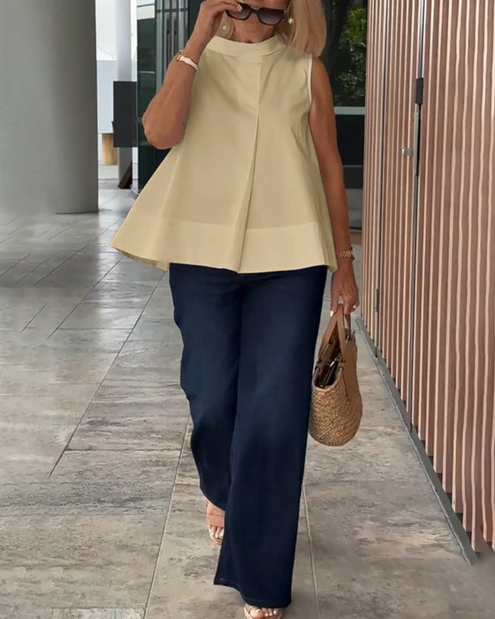 Blouse Sans Manches Unie Simple