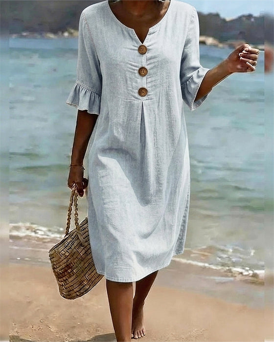 Robe Lotus Feuille Manches Jeans