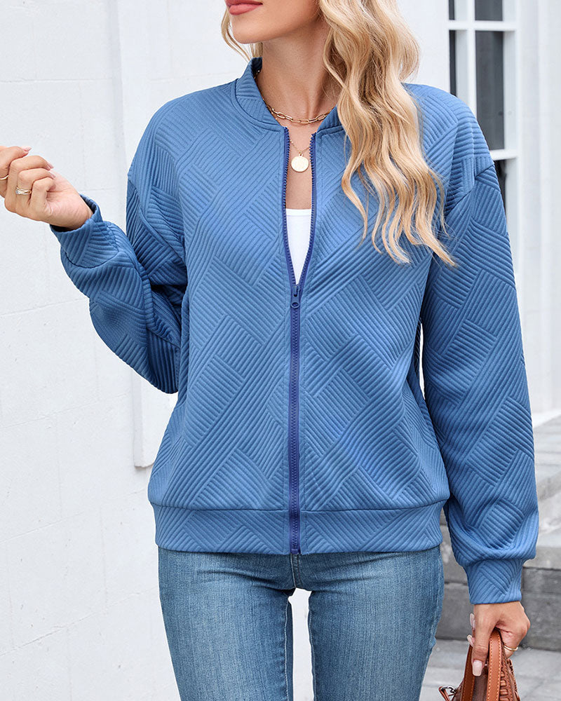 Manteau Uni Col Baseball Manches Longues