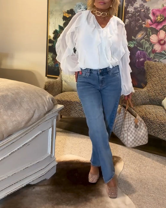 Chemisier Fluide Uni À Volants