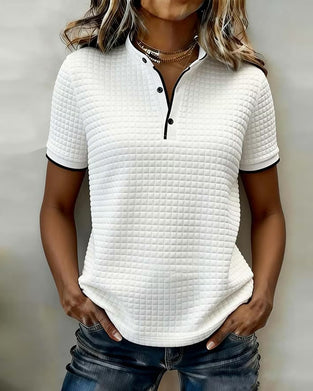 Haut Jersey Côtelé Boutonné Manches Courtes