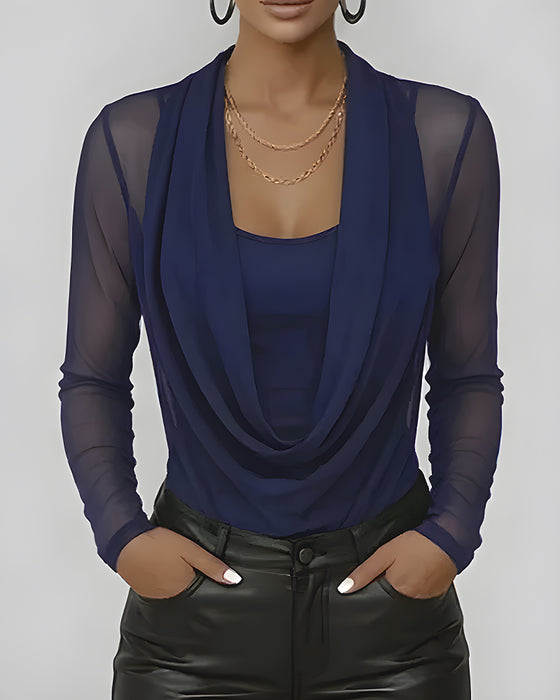 Ensemble Maille Superposée Col Cowl Manche Longue Deux Pièces