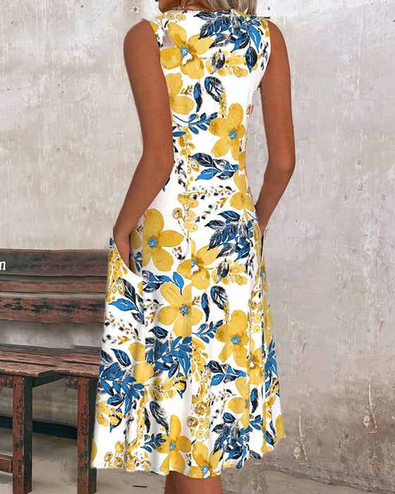 Robe sans manches avec imprimé floral et poche