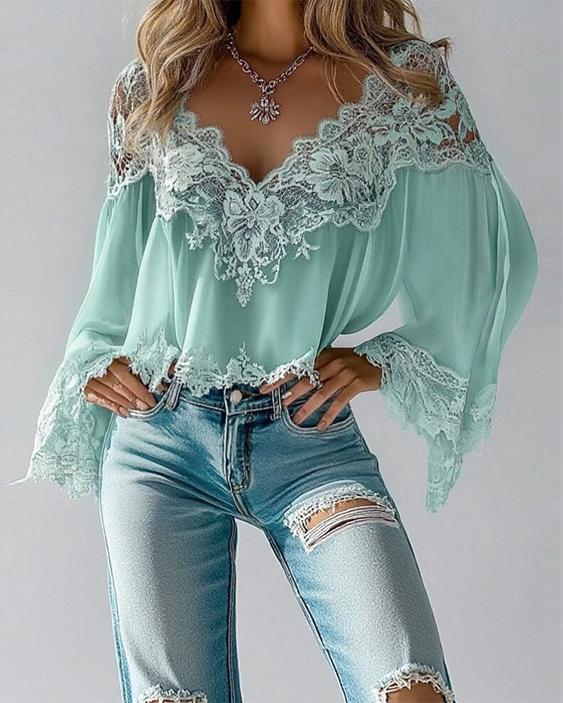 Chemisier Col V Patchwork Ample Manches Longues