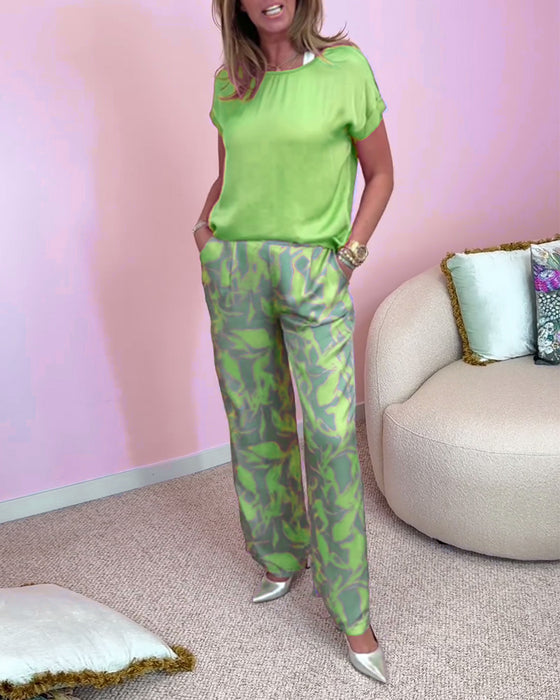 Ensemble décontracté imprimé avec poches et manches courtes