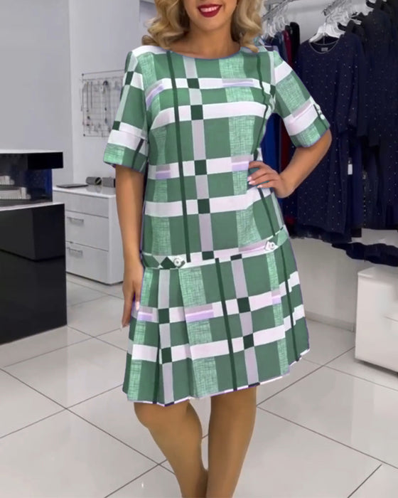 Robe à col rond et à carreaux