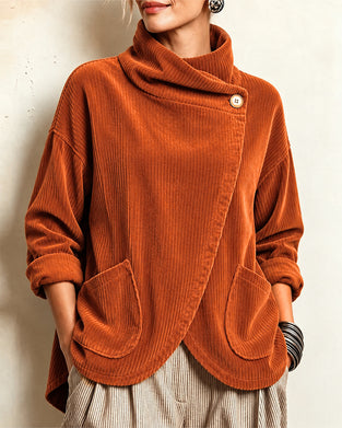 Manteau Col Haut Bouton Asymétrique