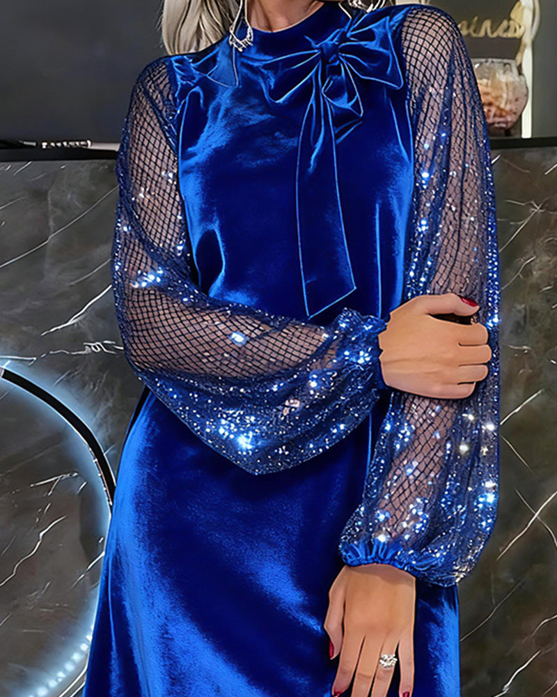 Robe Élégante À Manches Ballon Et Patchwork