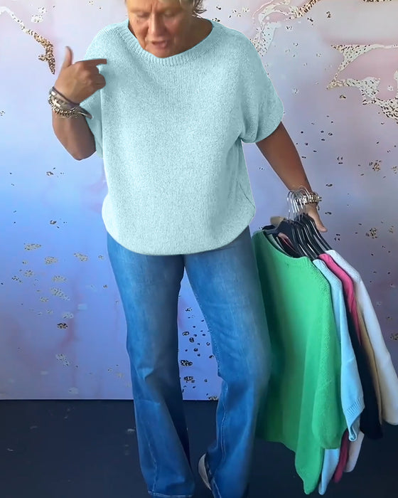 Pull ample décontracté de couleur unie à col rond