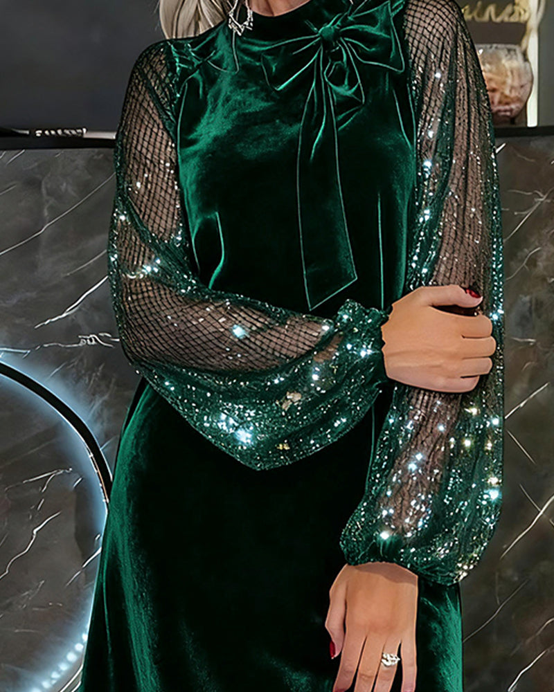 Robe Élégante À Manches Ballon Et Patchwork