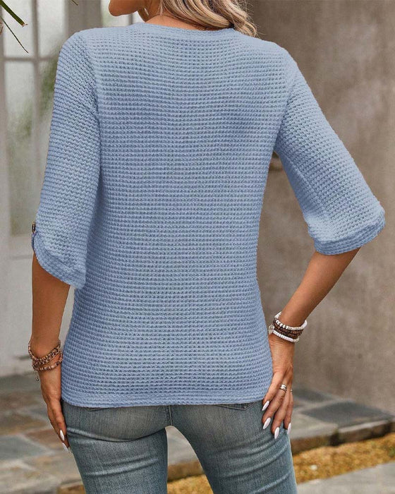 Haut à Motif Gaufre Uni Col Rond