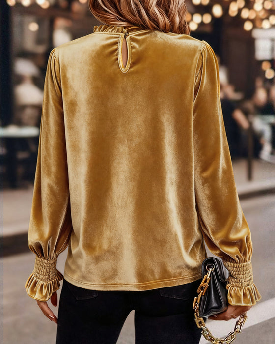 Haut Ruché Velours Manches Longues