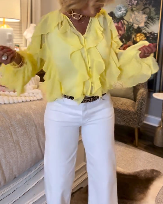 Chemisier Fluide Uni À Volants