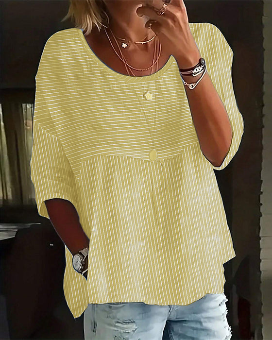 Haut décontracté à col rond et imprimé rayé