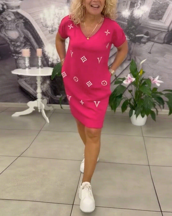 Robe Mode Col En V Manches Courtes