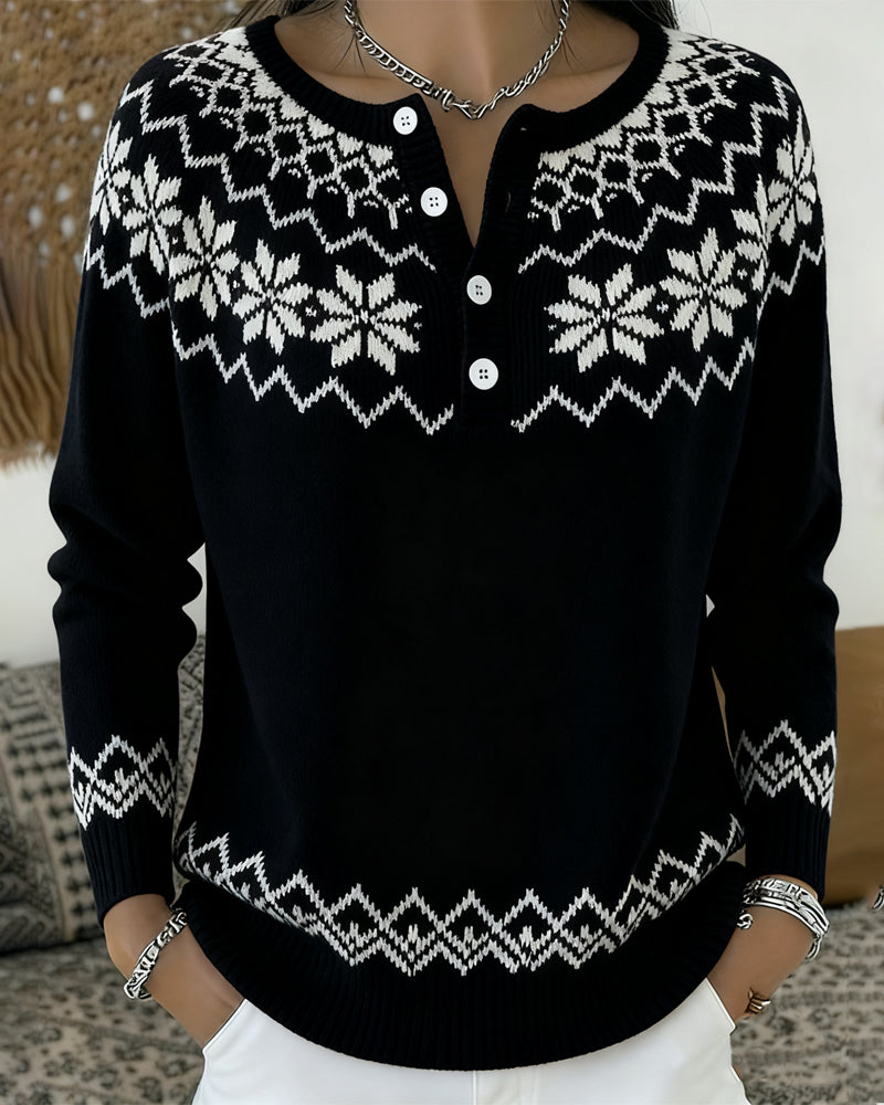 Pull Flocon De Neige Jacquard Demi-Ouvert