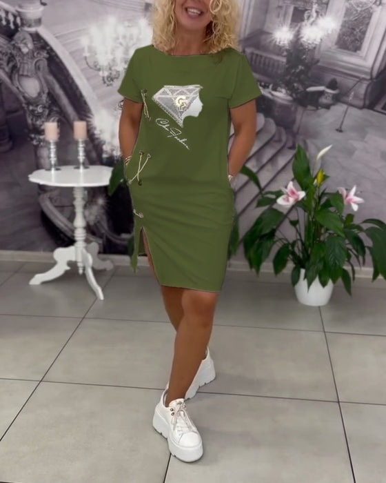 Robe Imprimée Cintrée Fendue