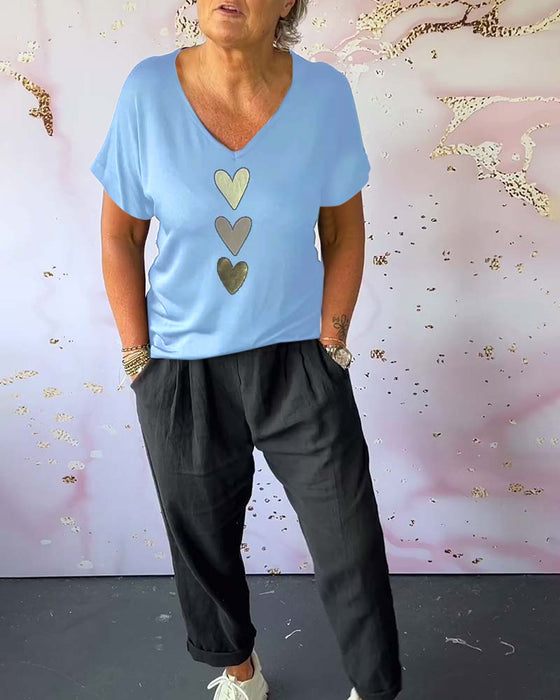 Blouse love manches courtes col V