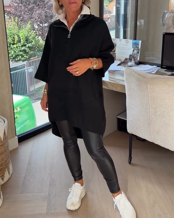 Pull Col Montant Demi-Zip Ample