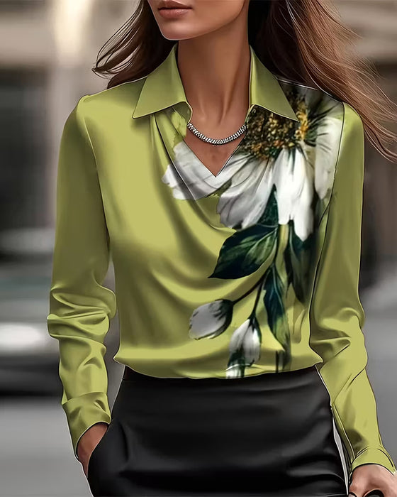 Blouse Revers Épaule Droite Imprimée