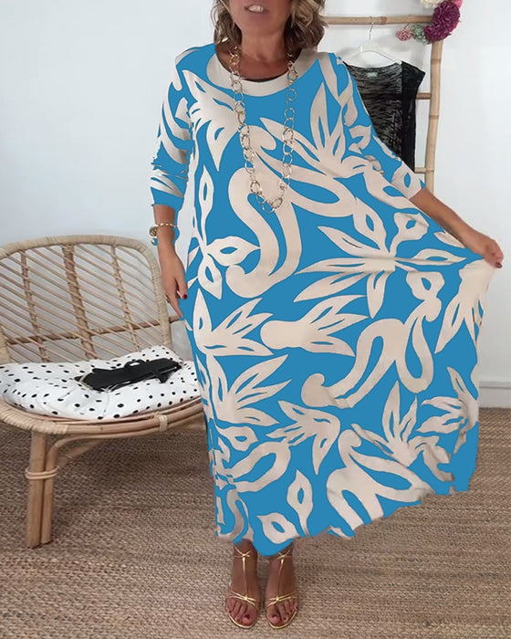 Robe À Col Rond Et Manches Longues Imprimée