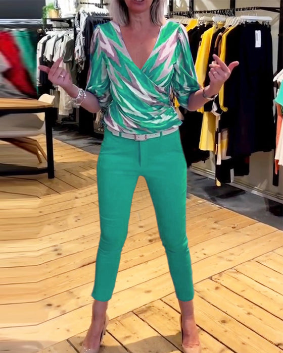 Haut décontracté imprimé en V profond