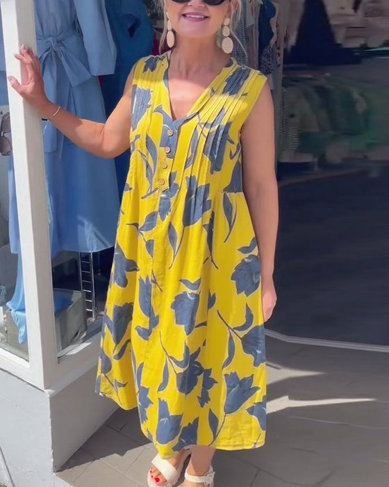 Robe Décolleté En V Sans Manches Imprimée