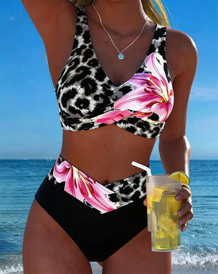 Bikini Léopard Imprimé Floral Contraste Couleur