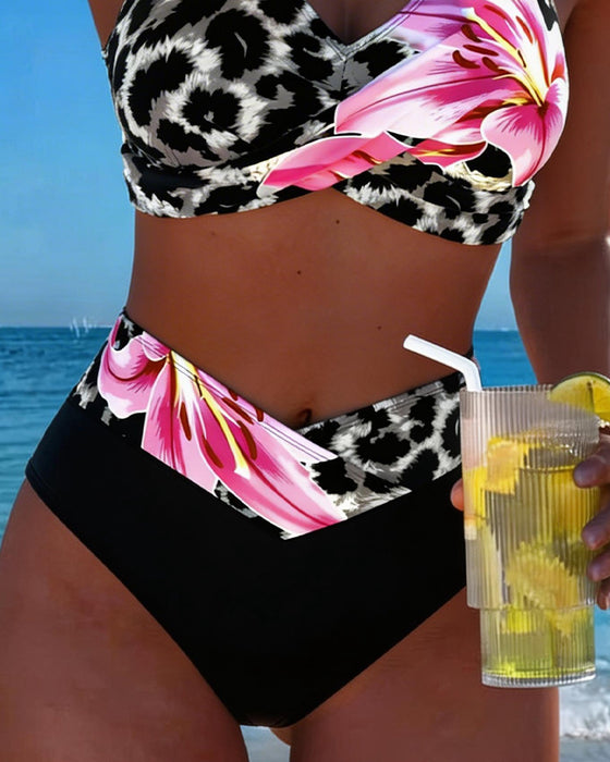 Bikini Léopard Imprimé Floral Contraste Couleur