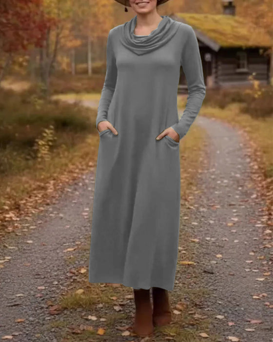 Robe décontractée simple de couleur unie avec poche