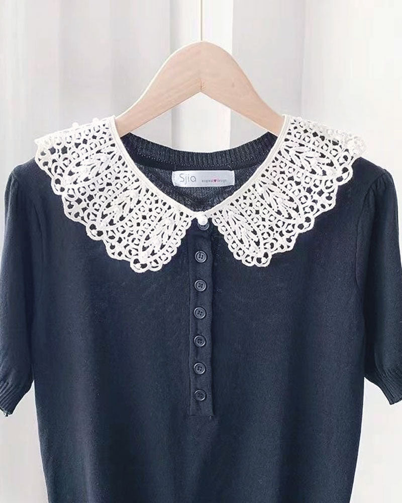 Faux Col En Dentelle Uni