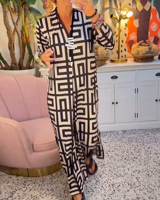 Robe à imprimé géométrique et col en V