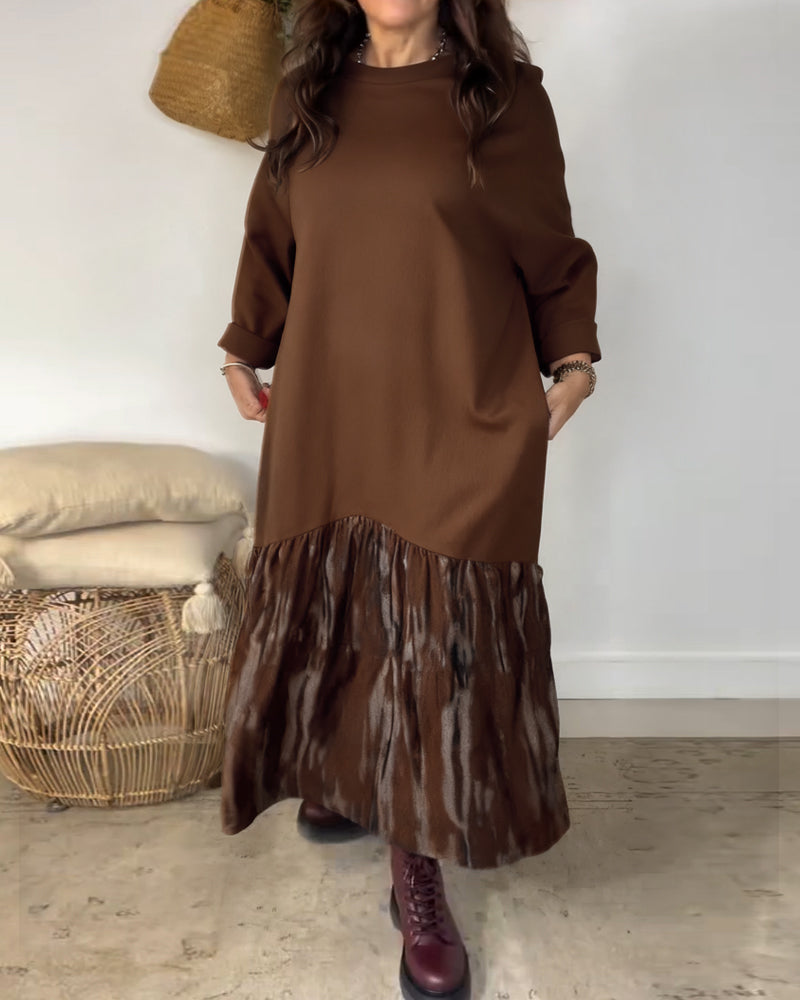 Robe Col Rond Imprimé Patchwork Irrégulier