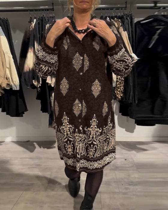 Robe à imprimé vintage boutonnée à revers