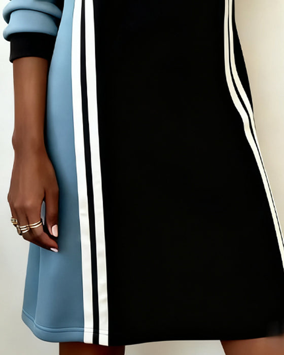 Robe Manches Longues Panachage Col Rond Droit