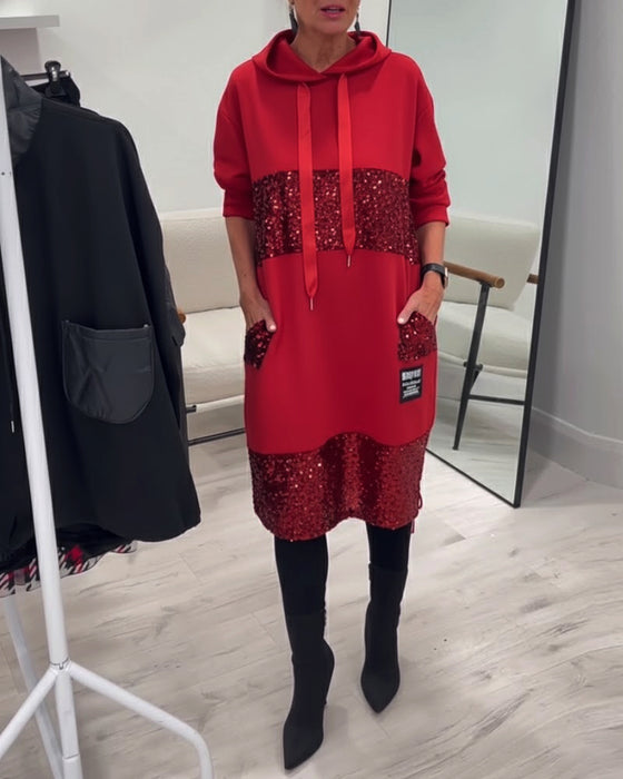 Robe À Capuche Avec Patchwork Tendance