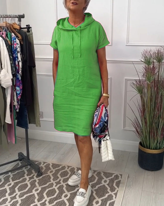 Robe décontractée à capuche et manches courtes