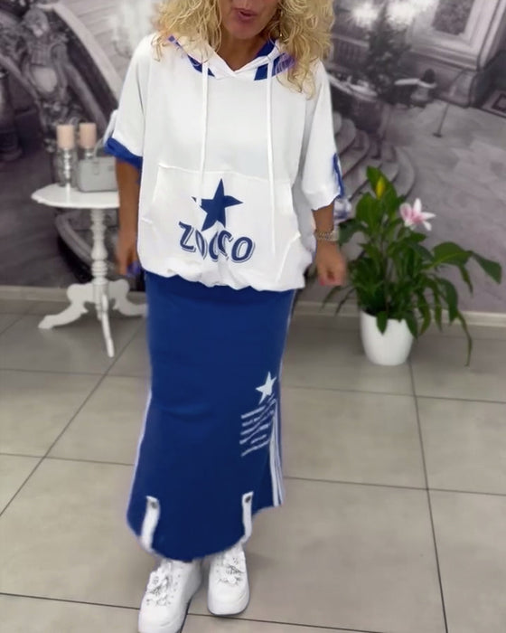 Ensemble À Capuche Cordon Jupe Imprimée