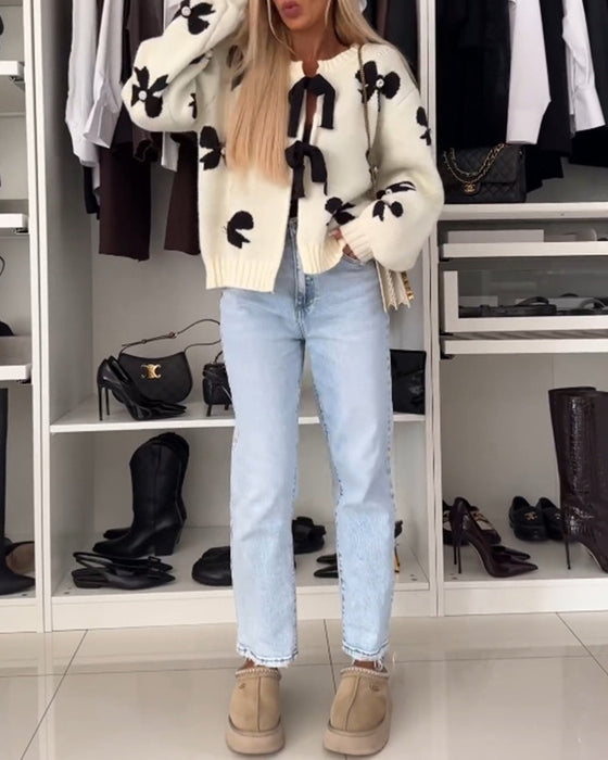 Cardigan à lacets avec perles et nœud