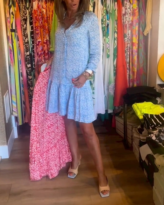 Robe à col en V et imprimé floral