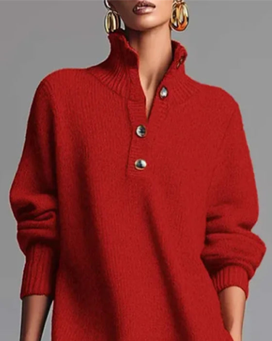 Robe Couleur Unie À Boutons Et Col Haut