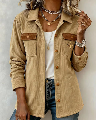 Veste Velours Côtelé Boutonné Revers