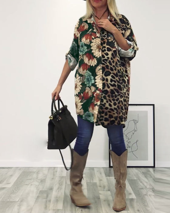 Chemise patchwork imprimé léopard à revers