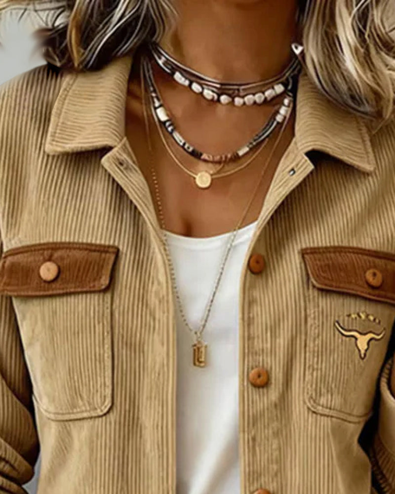 Veste Velours Côtelé Boutonné Revers