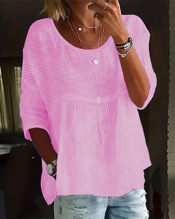 Haut décontracté à col rond et imprimé rayé