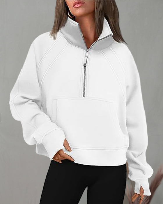 Sweat zippé à col roulé et manches courtes