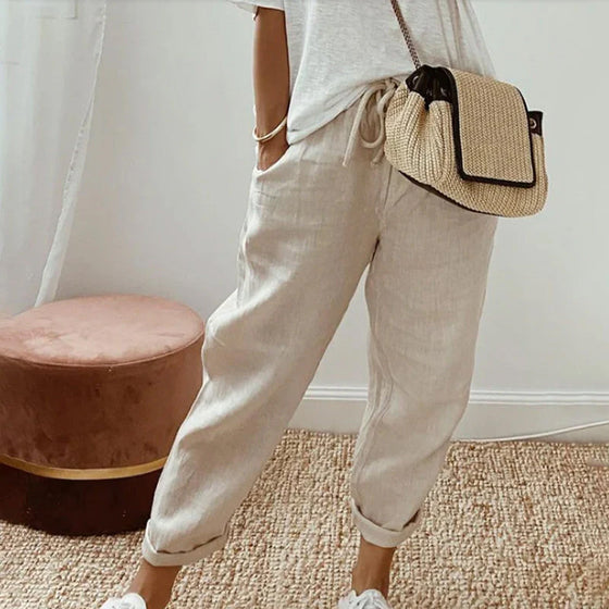 Pantalon Pur Coton Couleur Unie