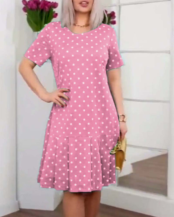 Robe décontractée à manches courtes et imprimé à pois